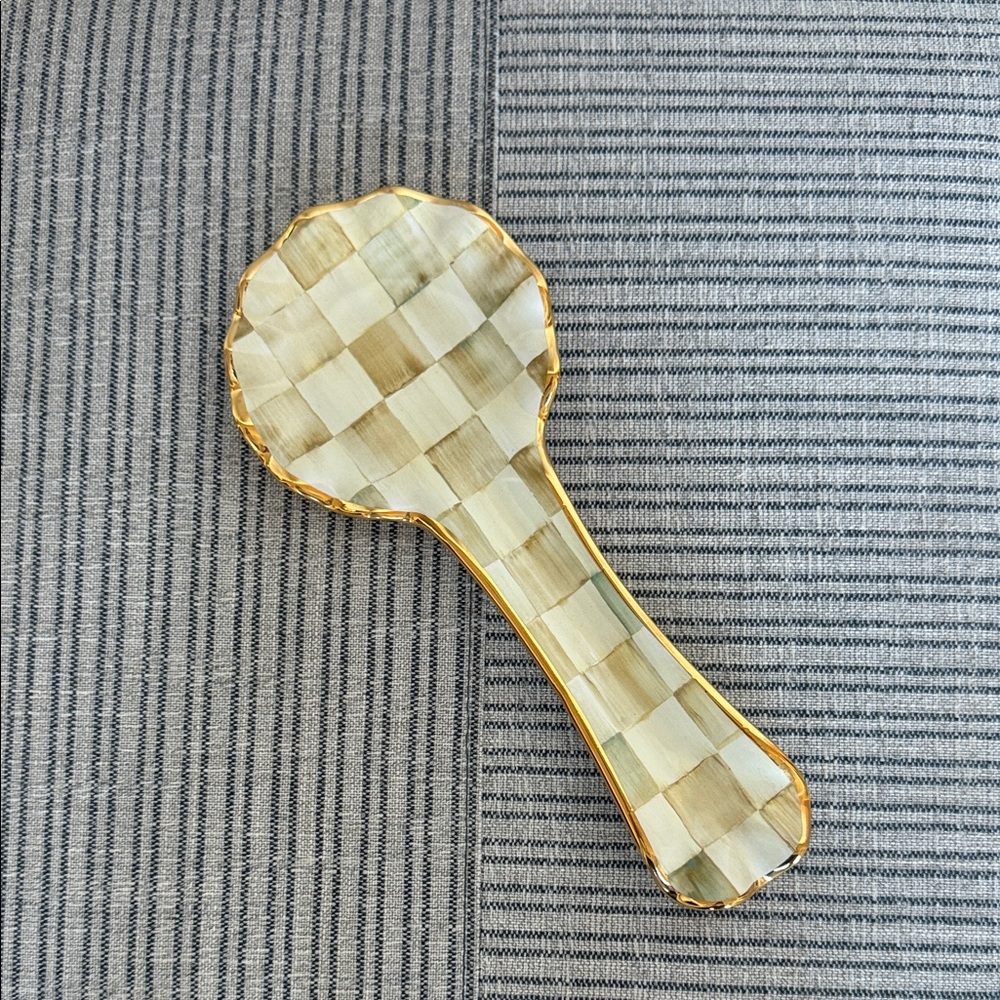 MacKenzie-Childs Ceramic Parchment Check  Spoon Rest-Retired